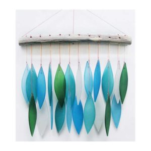 Carillon en verre et bois - Feuille Nuance de bleu